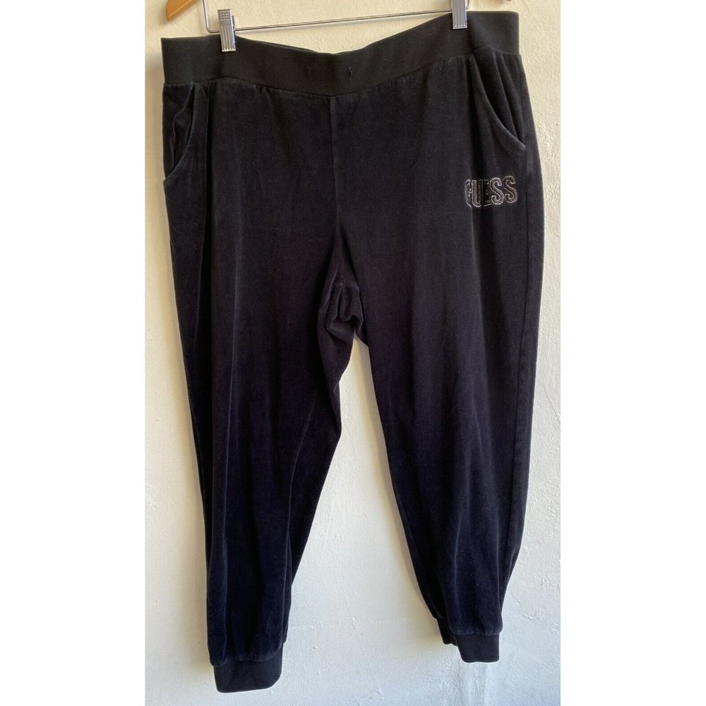 COPY - Guess Velour Jogger Track Pants XL Black Silver Embroidered Logo Pockets…